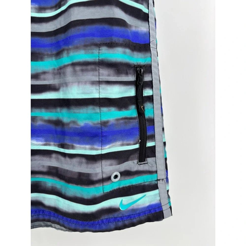 Nike Swim Board Shorts Mens Large Multicolor Striped Drawstring Beach Trunks
